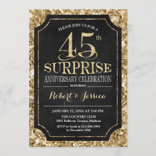 Surprise 45th Wedding Anniversary - Black Gold Invitation