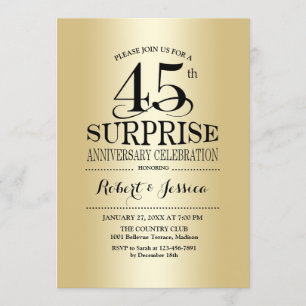 Surprise 45th Wedding Anniversary - Gold Invitation