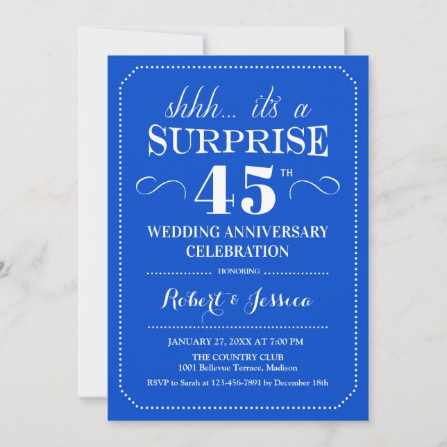 Surprise 45th Wedding Anniversary - Sapphire Blue Invitation (Front)