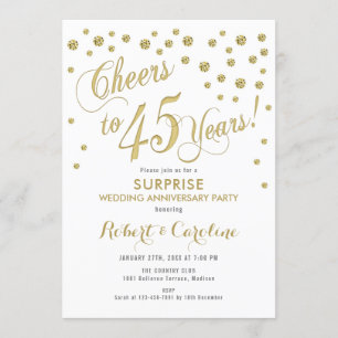 Surprise 45th Wedding Anniversary - White & Gold Invitation