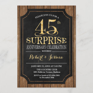 Surprise 45th Wedding Anniversary - Wood Gold Invitation