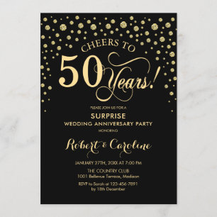 Surprise 50th Anniversary Celebration - Black Gold Invitation