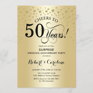 Surprise 50th Anniversary Celebration - Gold Black Invitation