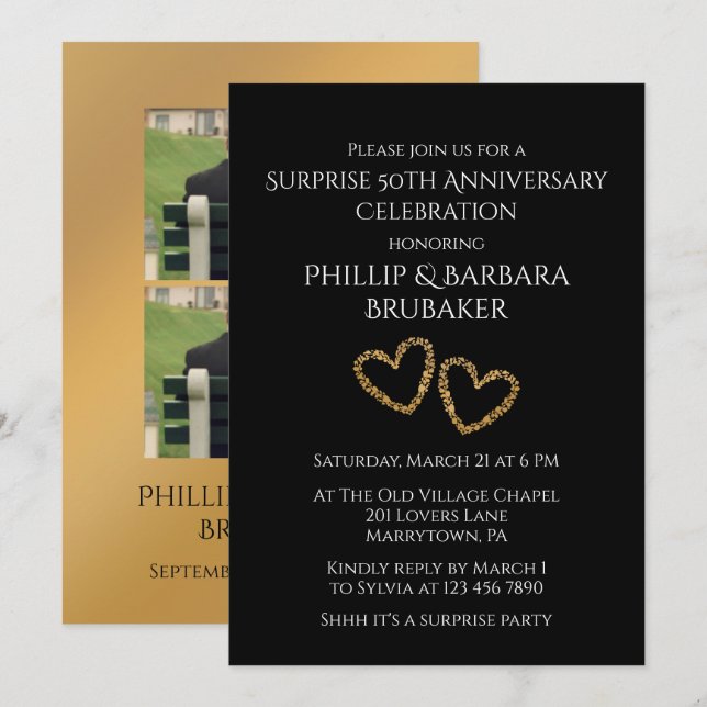 Surprise 50th Anniversary Party Now and Then Photo Invitation (Front/Back)