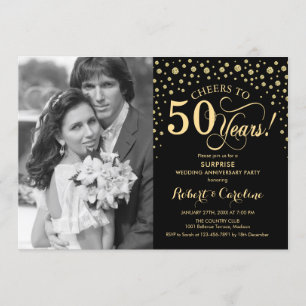 Surprise 50th Anniversary with Photo Black Gold Invitation