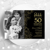 Surprise 50th Anniversary With Photo Black Gold
