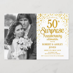 Surprise 50th Anniversary with Photo - White Gold Invitation