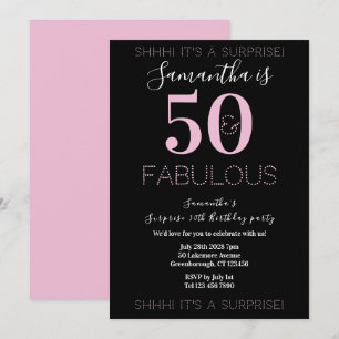 Surprise 50th Birthday 50 Fabulous Black Pink Invitation