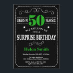Surprise 50th Birthday Black and Green Chalkboard Invitation<br><div class="desc">Surprise 50th Birthday Invitation Black and Green Typography. Chalkboard. Black and White Background. Adult Birthday. Male Men or Women Birthday. Kids Boy or Girl Lady Teen Teenage Bday Invite. 13th 15th 16th 18th 20th 21st 30th 40th 50th 60th 70th 80th 90th 100th. Any Age. For further customisation, please click the...</div>
