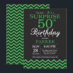 Surprise 50th Birthday Black and Green Chevron Invitation<br><div class="desc">Surprise 50th Birthday Invitation with Black and Green Chevron. Chalkboard. Adult Birthday. Man or Women Bday Invite. For further customisation,  please click the "Customise it" button and use our design tool to modify this template.</div>