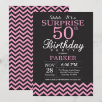 Surprise 50th Birthday Black and Pink Chevron