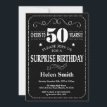 Surprise 50th Birthday Black and White Chalkboard Invitation<br><div class="desc">Surprise 50th Birthday Invitation Black and White Typography. Chalkboard. Black and White Background. Adult Birthday. Male Men or Women Birthday. Kids Boy or Girl Lady Teen Teenage Bday Invite. 13th 15th 16th 18th 20th 21st 30th 40th 50th 60th 70th 80th 90th 100th. Any Age. For further customisation, please click the...</div>