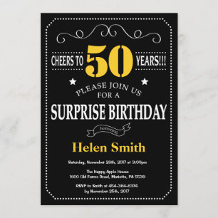 Surprise 50th Birthday Black and Yellow Chalkboard Invitation