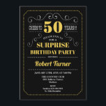 Surprise 50th Birthday - Black Gold Invitation<br><div class="desc">Surprise 50th Birthday Invitation
Elegant retro chalkboard black,  gold yellow and white design. Cheers to 50 years! Can be customized to show any age.</div>