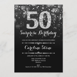 Surprise 50th Birthday - Black Silver Invitation
