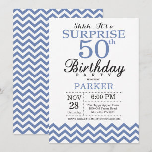 Surprise 50th Birthday Blue Chevron Invitation
