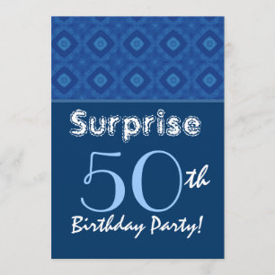 SURPRISE 50th Birthday Blue Diamond Pattern Invitation