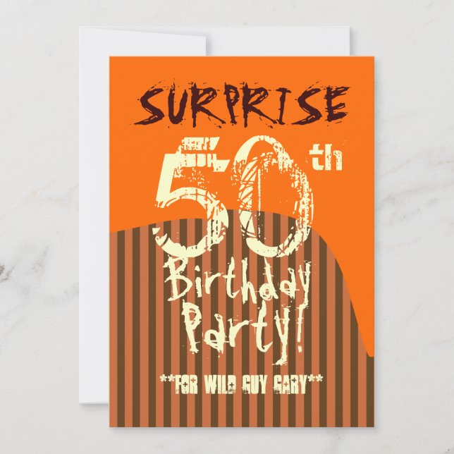 SURPRISE 50th Birthday Brown Ivory Orange A01 Invitation (Front)