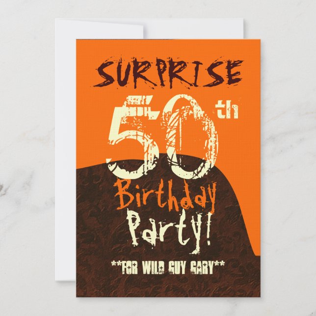 SURPRISE 50th Birthday Brown Ivory Orange C732 Invitation (Front)