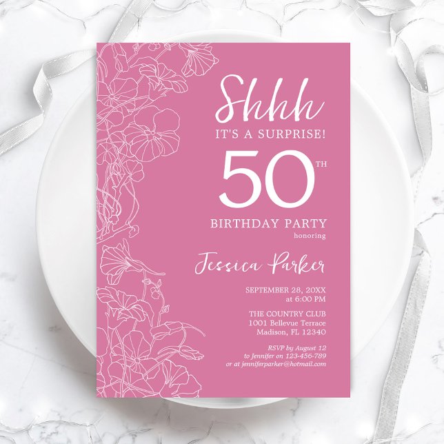 Surprise 50th Birthday - Floral Pink Invitation (Creator Uploaded)
