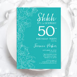Surprise 50th Birthday - Floral Turquoise Invitation<br><div class="desc">Floral Turquoise Surprise 50th Birthday Invitation. Minimalist modern feminine design features botanical accents and typography script font. Simple floral invite card perfect for a stylish female surprise bday celebration.</div>