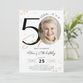 Surprise 50th Birthday Gold Photo Invitation