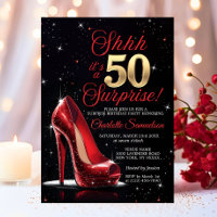 Surprise 50th BIRTHDAY Gold Red High Heels Fifty