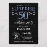 Surprise 50th Birthday Invitation Black and Blue<br><div class="desc">Surprise 50th Birthday Invitation with Black and Blue Glitter Background. Chalkboard. Adult Birthday. Men or Women Bday Invite. Any age. For further customisation,  please click the "Customise it" button and use our design tool to modify this template.</div>