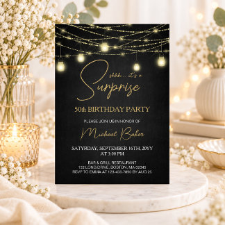 Surprise 50th Birthday Invitation Black and Gold