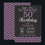 Surprise 50th Birthday Invitation Black and Purple<br><div class="desc">Surprise 50th Birthday Invitation with Black and Purple Chevron. Chalkboard. Adult Birthday. Man or Women Bday Invite. For further customisation,  please click the "Customise it" button and use our design tool to modify this template.</div>
