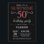 Surprise 50th Birthday Invitation Black and Red<br><div class="desc">Surprise 50th Birthday Invitation with Black and Red Glitter Background. Chalkboard. Adult Birthday. Men or Women Bday Invite. Any age. For further customisation,  please click the "Customise it" button and use our design tool to modify this template.</div>