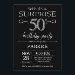 Surprise 50th Birthday Invitation Black and Silver<br><div class="desc">Surprise 50th Birthday Invitation with Black and Silver Glitter Background. Chalkboard. Adult Birthday. Men or Women Bday Invite. Any age. For further customisation,  please click the "Customise it" button and use our design tool to modify this template.</div>
