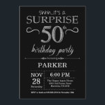 Surprise 50th Birthday Invitation Black and Silver<br><div class="desc">Surprise 50th Birthday Invitation with Black and Silver Glitter Background. Chalkboard. Adult Birthday. Men or Women Bday Invite. Any age. For further customisation,  please click the "Customise it" button and use our design tool to modify this template.</div>