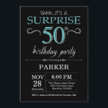 Surprise 50th Birthday Invitation Black and Teal<br><div class="desc">Surprise 50th Birthday Invitation with Black and Teal Glitter Background. Chalkboard. Adult Birthday. Men or Women Bday Invite. Any age. For further customisation,  please click the "Customise it" button and use our design tool to modify this template.</div>