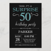 Surprise 50th Birthday Invitation Black and Teal