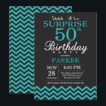 Surprise 50th Birthday Invitation Black and Teal<br><div class="desc">Surprise 50th Birthday Invitation with Black and Teal Chevron. Chalkboard. Adult Birthday. Man or Women Bday Invite. For further customisation,  please click the "Customise it" button and use our design tool to modify this template.</div>