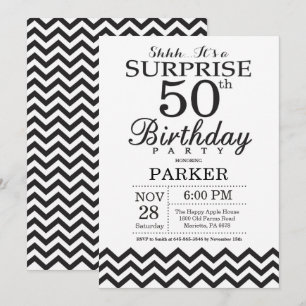 Surprise 50th Birthday Invitation Black Chevron