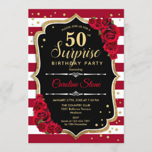 Surprise 50th Birthday Invitation Black White Red