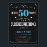 Surprise 50th Birthday Invitation Blue and Black<br><div class="desc">Surprise 50th Birthday Invitation Blue and Black Typography. Chalkboard. Black and White Background. Adult Birthday. Male Men or Women Birthday. Kids Boy or Girl Lady Teen Teenage Bday Invite. 13th 15th 16th 18th 20th 21st 30th 40th 50th 60th 70th 80th 90th 100th. Any Age. For further customisation, please click the...</div>