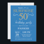 Surprise 50th Birthday Invitation Blue and Gold<br><div class="desc">Surprise 50th Birthday Invitation with Blue and Gold Glitter Background. Adult Birthday. Men or Women Bday Invite. Any age. For further customisation,  please click the "Customise it" button and use our design tool to modify this template.</div>