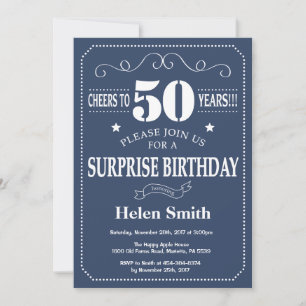 Surprise 50th Birthday Invitation Blue and White