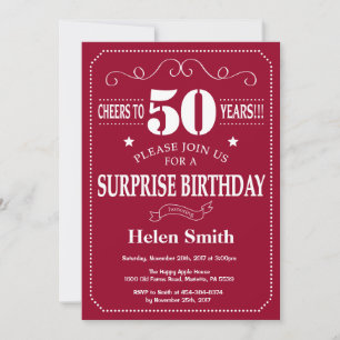 Surprise 50th Birthday Invitation Burgundy Red