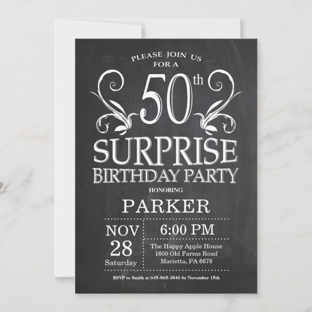 Surprise 50th Birthday Invitation Chalkboard (Front)