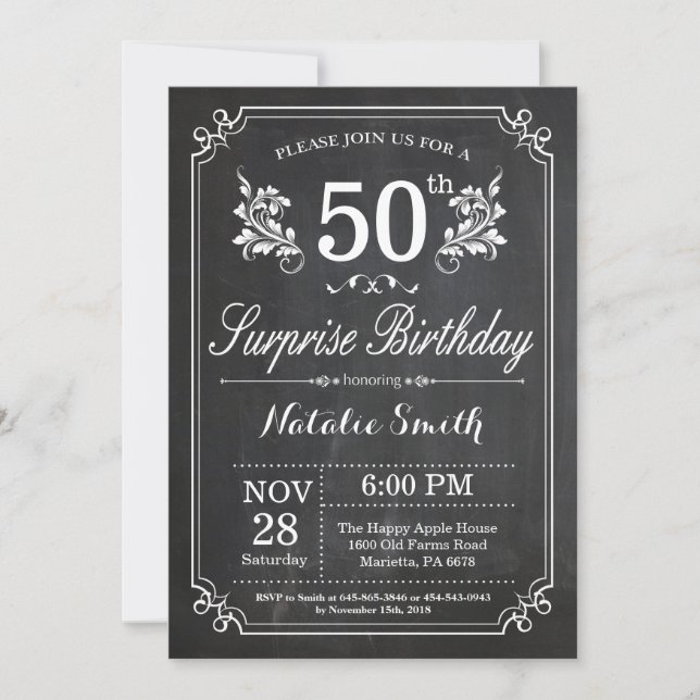 Surprise 50th Birthday Invitation Chalkboard (Front)