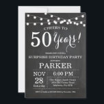 Surprise 50th Birthday Invitation Chalkboard<br><div class="desc">Surprise 50th Birthday Invitation Chalkboard Background with String Lights. Black and White. 13th 15th 16th 18th 20th 21st 30th 40th 50th 60th 70th 80th 90th 100th, Any age. Adult Birthday. Woman or Man Male Birthday Party. For further customisation, please click the "Customise it" button and use our design tool to...</div>
