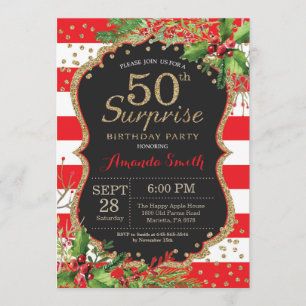 Surprise 50th Birthday Invitation Christmas Gold