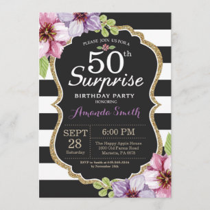 Surprise 50th Birthday Invitation Floral Gold