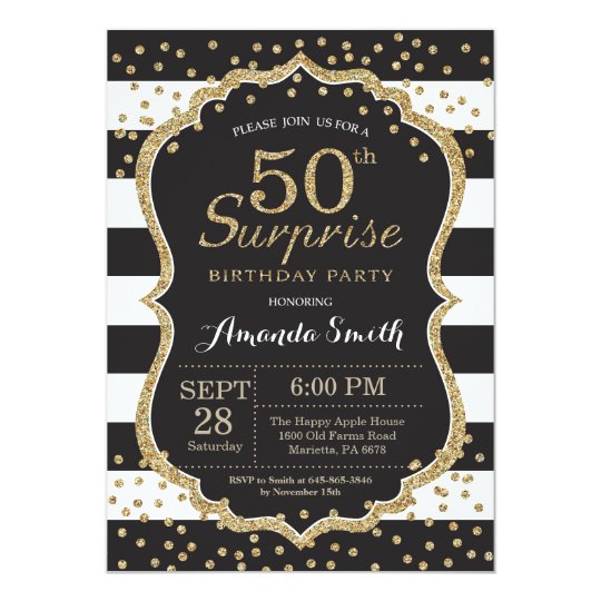 Surprise 50th Birthday Invitation. Gold Glitter Invitation | Zazzle.com.au