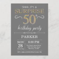 Surprise 50th Birthday Invitation Grey and Gold