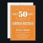 Surprise 50th Birthday Invitation Orange and White<br><div class="desc">Surprise 50th Birthday Invitation Orange and White Typography. Orange Background. Adult Birthday. Male Men or Women Birthday. Kids Boy or Girl Lady Teen Teenage Bday Invite. 13th 15th 16th 18th 20th 21st 30th 40th 50th 60th 70th 80th 90th 100th. Any Age. For further customisation, please click the "Customise it" button...</div>